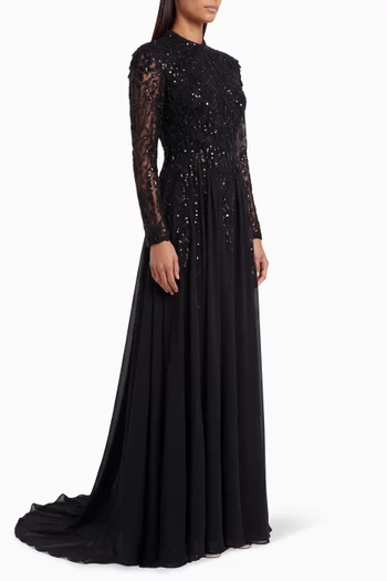 Sequin-embellished Gown in Satin