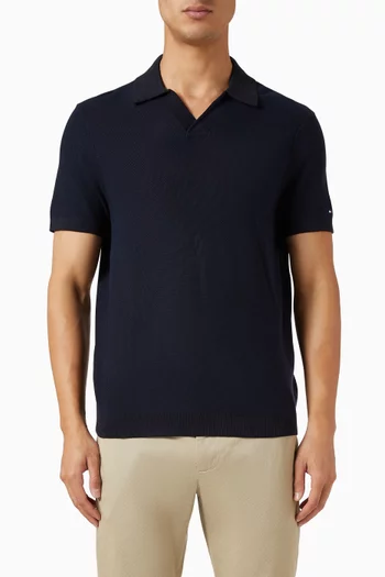 Honeycomb Textured Polo Shirt in Cotton & Lyocell