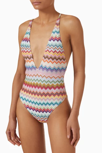 Pixel-effect Zigzag One-piece Swimsuit