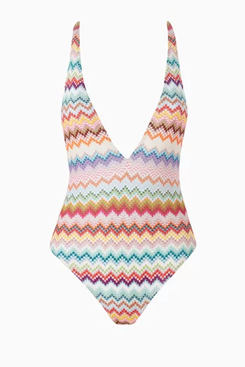 Pixel-effect Zigzag One-piece Swimsuit