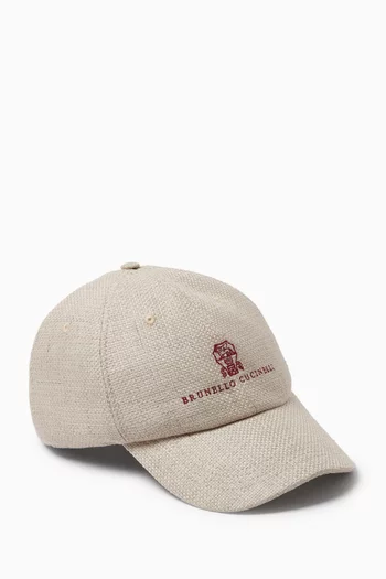 Logo Baseball Cap in Silk-linen