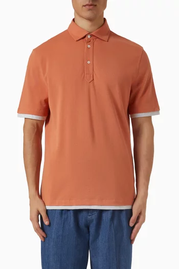 Faux-layering Polo Shirt in Cotton Piqué