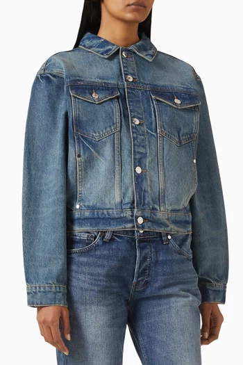 Lia Varsity Trucker Jacket in Denim