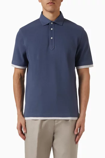 Faux-layering Polo Shirt in Cotton Piqué