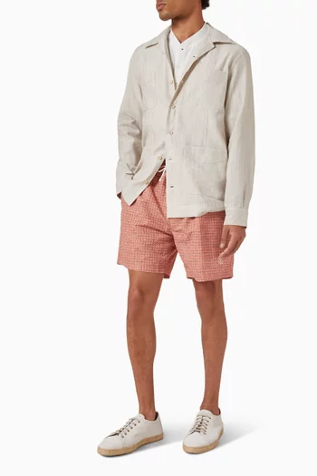 Jacquard Stripe Easy Fit Guayabera in Cotton & Linen