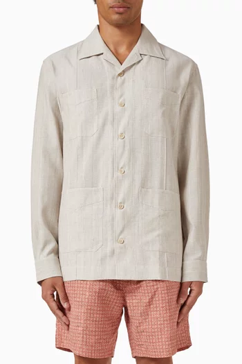 Jacquard Stripe Easy Fit Guayabera in Cotton & Linen