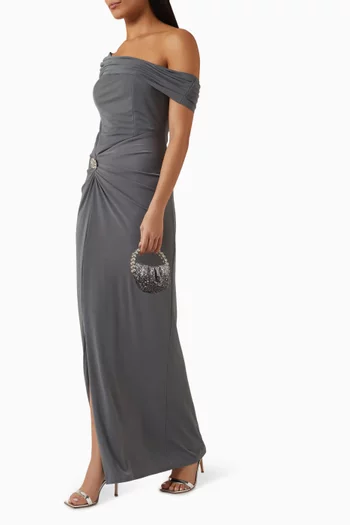Off-shoulder Slit Dress in Jersey