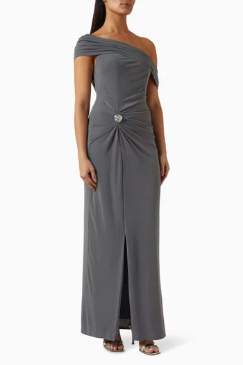 Off-shoulder Slit Dress in Jersey