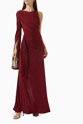 Asymmetric Draped Gown in Crepe-knit
