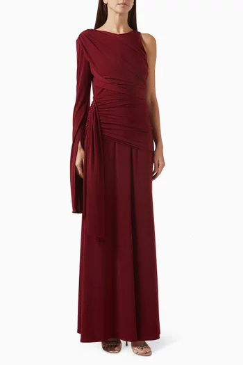Asymmetric Draped Gown in Crepe-knit
