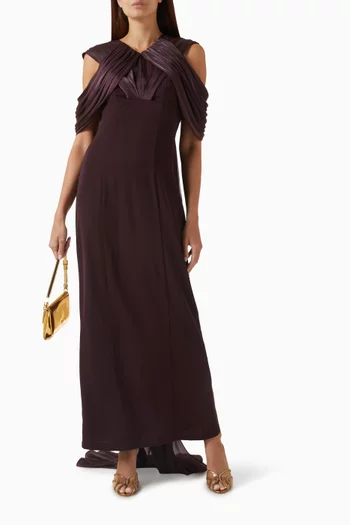 Cold-shoulder Train Dress in Crepe & Organza