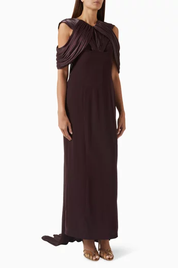 Cold-shoulder Train Dress in Crepe & Organza