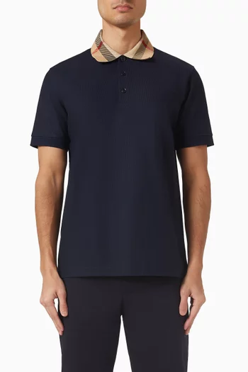 Check Collar Polo Shirt in Cotton Pique