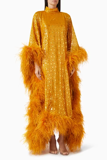 Casta Diva Opulence Feather Sequin-embellished Kaftan
