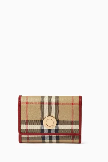 Small Check Flap Wallet in Canvas & Leather
