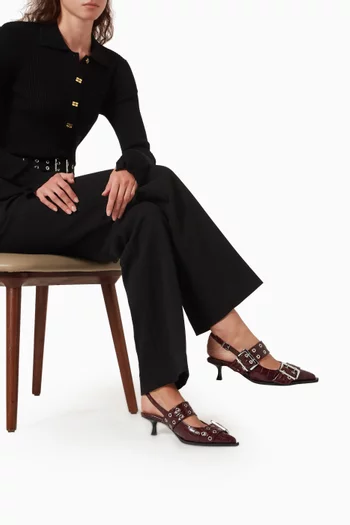 Feminine Buckle 65 Slingback Pumps in Croc-embossed Leather