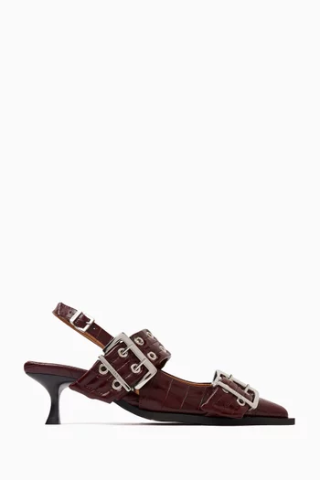 Feminine Buckle 65 Slingback Pumps in Croc-embossed Leather