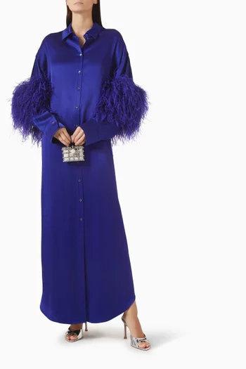 Feather-trim Dress in Satin
