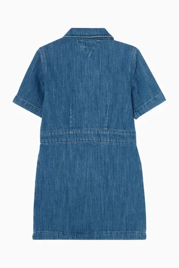 Embroidered Zip Shirt Dress in Denim