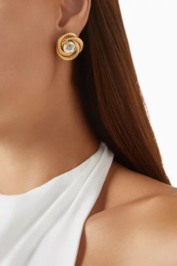Omega Knot Crystal Earrings in Gold-plated Brass