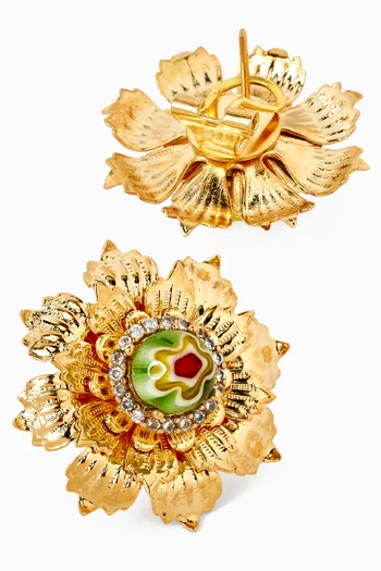Omega Clasp Flowers Stud Earrings in Gold-plated Brass
