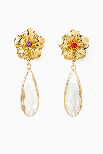 Omega Clasp Flowers Drop Earrings in Gold-plated Brass