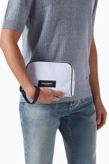 Top-handle Bag in Calfskin & Striped Poplin