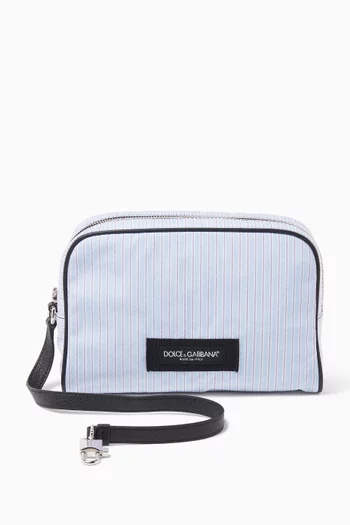 Top-handle Bag in Calfskin & Striped Poplin