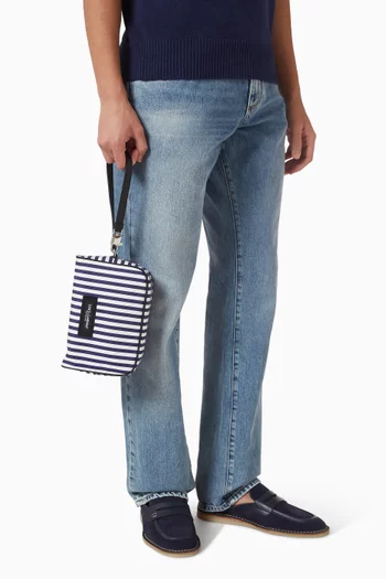 Top-handle Bag in Calfskin & Striped Poplin