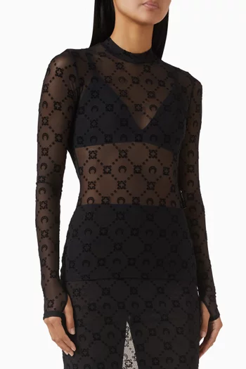 Moon-motif Highneck Top in Mesh