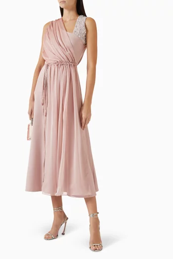 Crystal-embellished Gown in Crepe & Chiffon