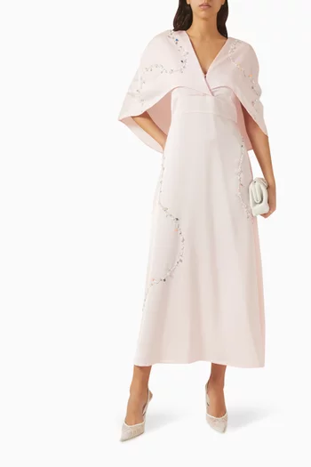 Embroidered Cape Dress in Tulle & Crepe