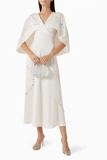 Embroidered Cape Dress in Tulle & Crepe