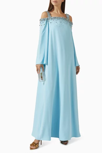Embellished-trim Off-shoulder Kaftan