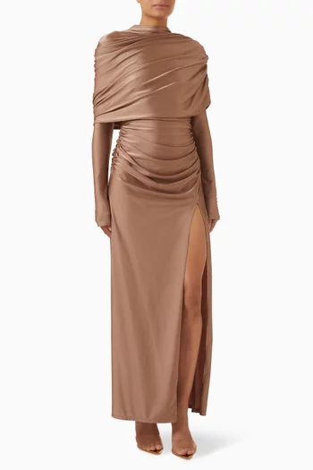Asymmetrical Shawl Drape Gown in Jersey