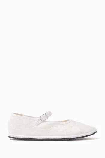 Floral-embroidered Mary Jane Flats in Cotton