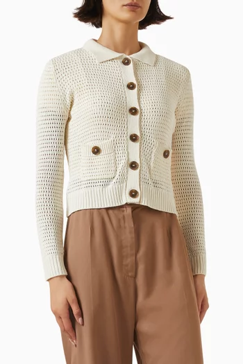 Cable-mesh Cardigan in Cotton Blend