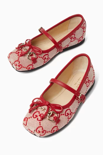 Horsebit Ballet Flats in GG Canvas & Leather