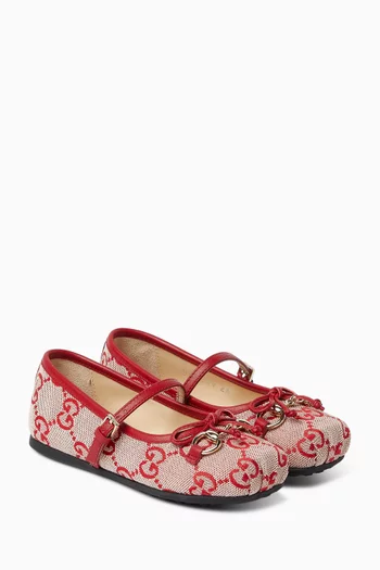 Horsebit Ballet Flats in GG Canvas & Leather