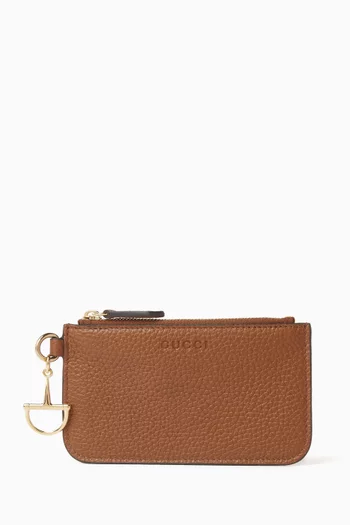 حافظة بطاقات بسحّاب وحلية لجام الحصان جلد