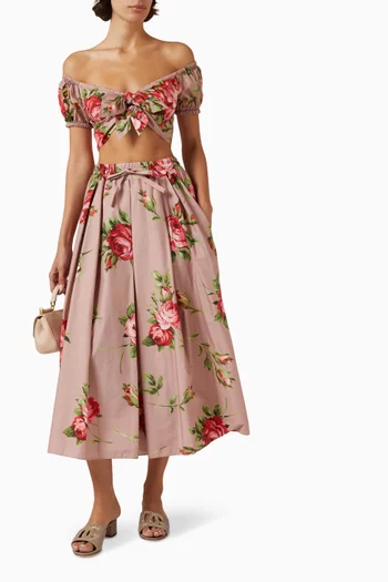 Rose Bouquet-print Midi Skirt