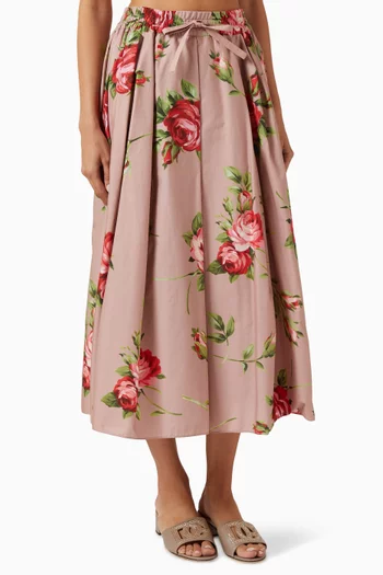 Rose Bouquet-print Midi Skirt