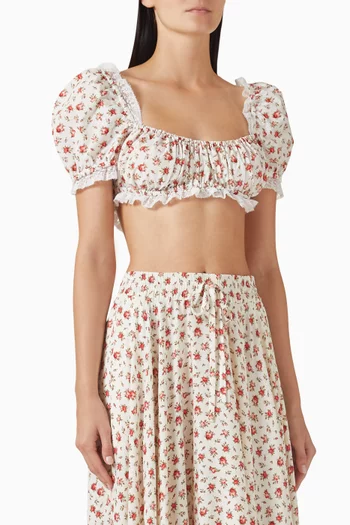 Rose-print Crop Top in Poplin