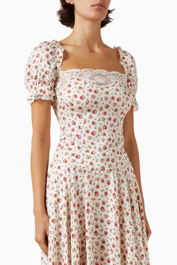 Small Rose-print Top in Charmeuse-silk