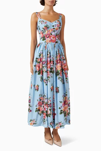 Flower Bouquet-print Dress in Cotton