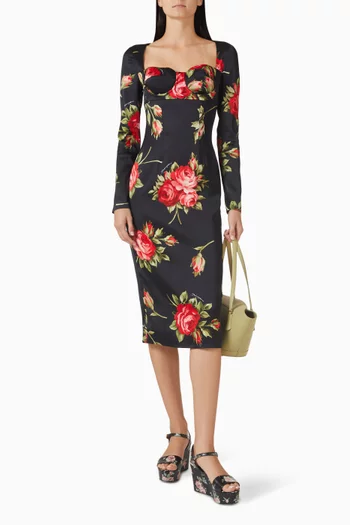Rose-print Dress in Viscose Blend