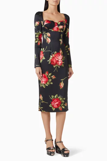 Rose-print Dress in Viscose Blend