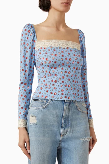 Rose-print Top in Charmeuse