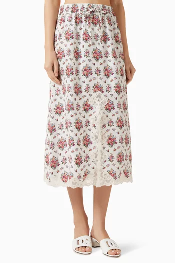 Floral-print Slit Skirt in Silk Blend