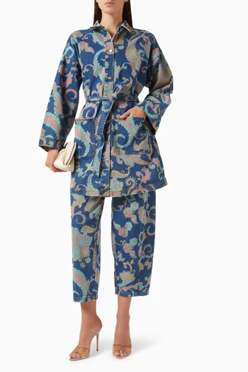 Paisley Belted Shacket in Denim